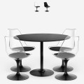 Set 4 Stühle aus schwarzem Polycarbonat, runder Tulipan-Küchentisch 120 cm Haki+ Aktion
