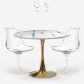 Set runder Tisch 80cm Tulipan goldene Marmoreffekt 2 weiße Stühle Saidu Aktion