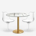 Set runder Tisch 80cm Tulipan Marmor 2 durchsichtige weiße Stühle Vixan Rabatte