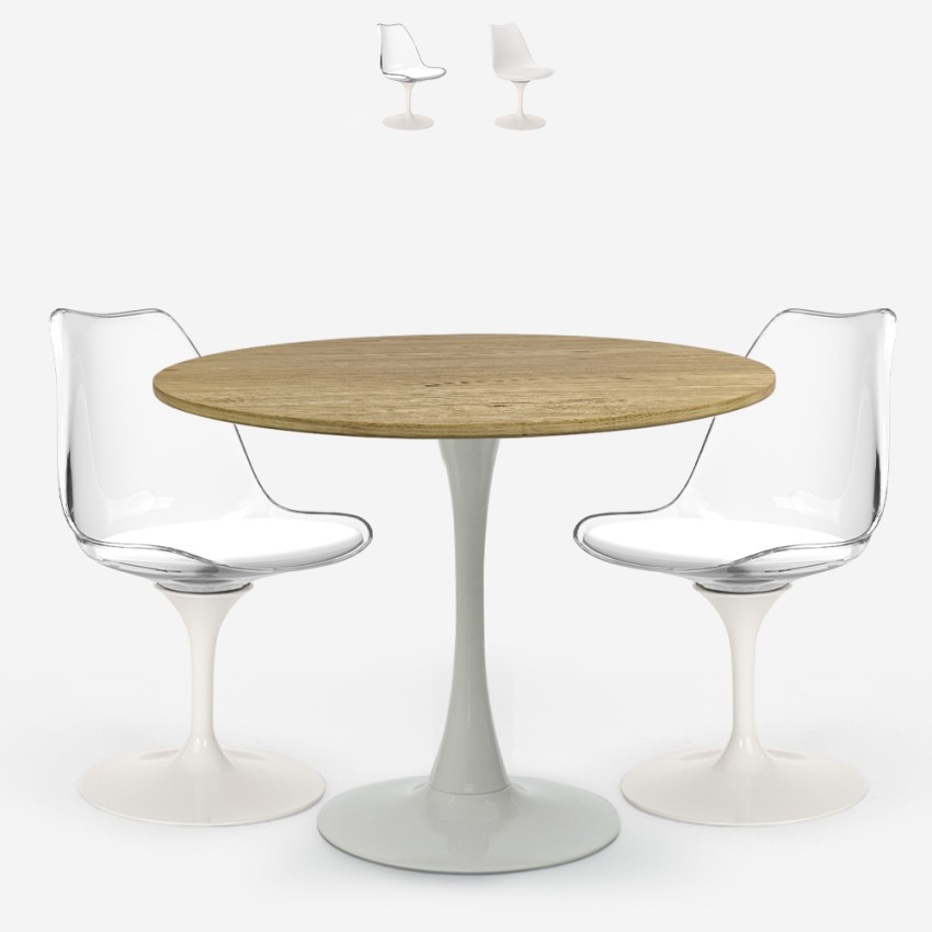 Set 2 Stühle Küche Stil Tulipan Tisch weiß Holz rund 80cm Meis Verkauf