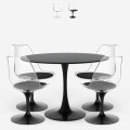 Set 4 Tulipan Stühle runder Tisch 120 cm weiß schwarz Marmoreffekt Liwat+ Aktion