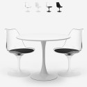 Set Tisch Küche runder 70cm + 2 Stühle Tulipan weiß schwarz Seriq Aktion