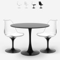 Set 2 Stühle aus weißem und schwarzem Polycarbonat mit rundem Tulpen-Tisch 80cm Raxos Aktion