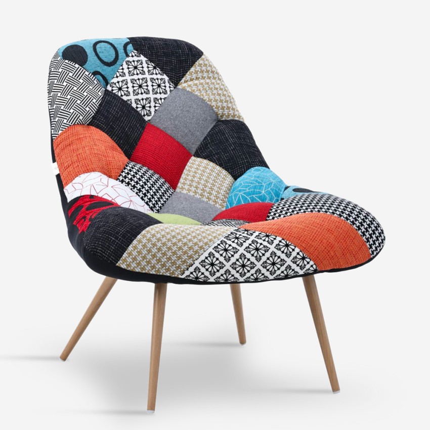 Wohnzimmer Sessel Patchwork Stoff vielfarbig skandinavischer Stil Nevada