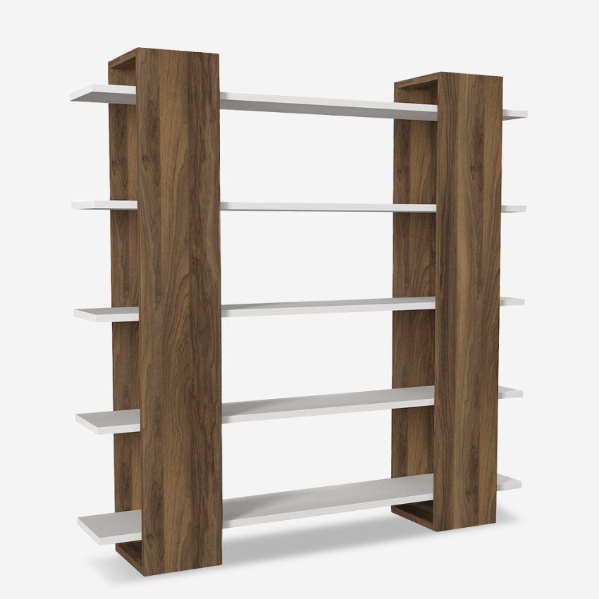 Wohnzimmer-Bücherregal aus weißem Walnussholz mit 5 Regalen 120x20x120cm Pool
