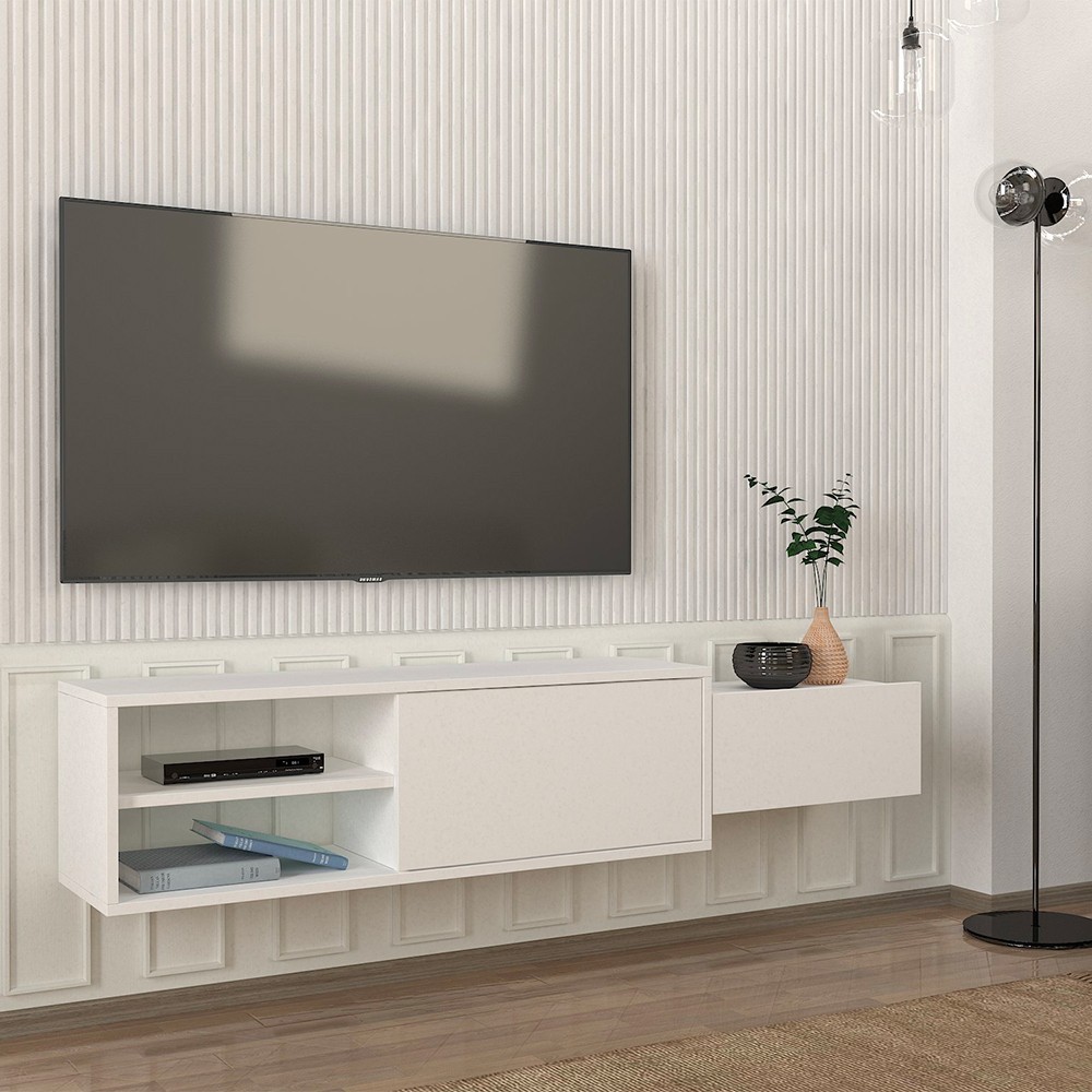Wohnzimmer TV-Ständer weiß 2 Türen 160x30x33cm Dione