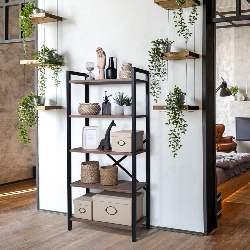 Bücherregal 5 Einlegeböden im industriellen Stil Holz Metall 62x30x131cm Decker