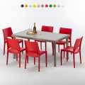 Polyrattan Tisch Rechteckig mit 6 Bunten Stühlen 150x90 Beige Marion