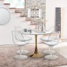 Set 4 Tulipan Stühle weißer, runder Tisch mit goldener Marmoreffekt-Oberfläche, 120cm Durchmesser Saidu+ Sales