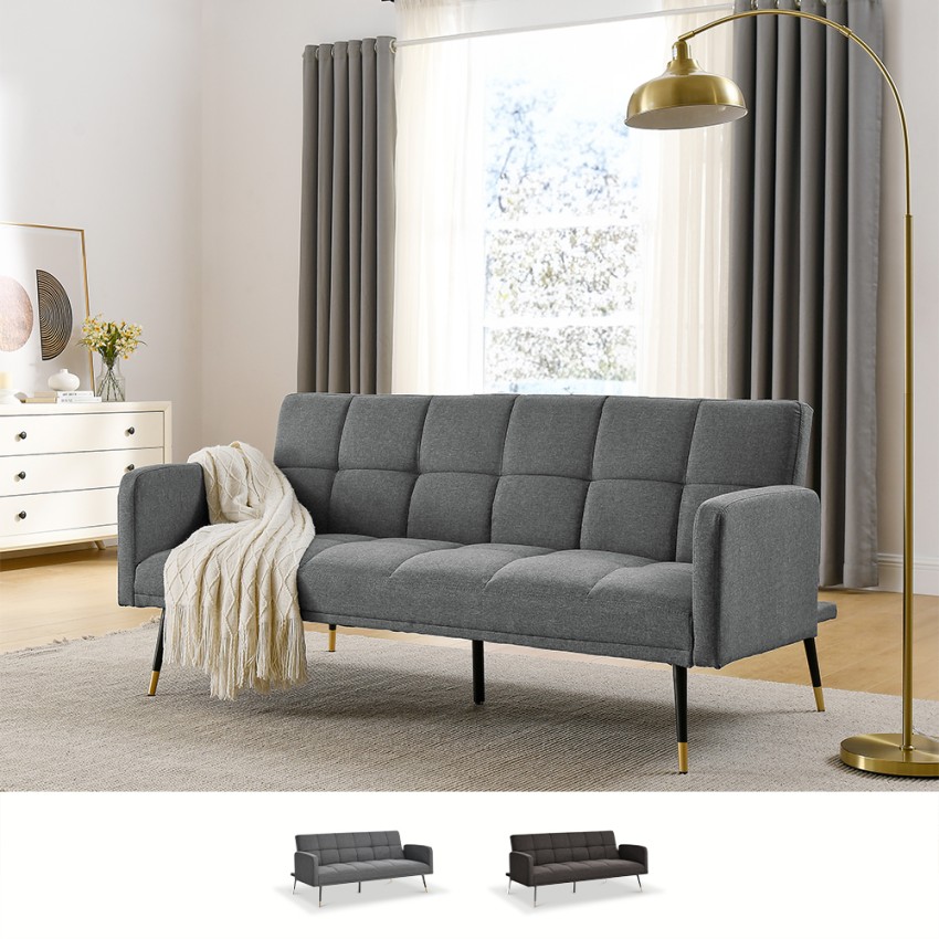 Schlafsofa Aus Stoff 2-3 Sitzer Armlehnen Goldschwarze Beine Mulier