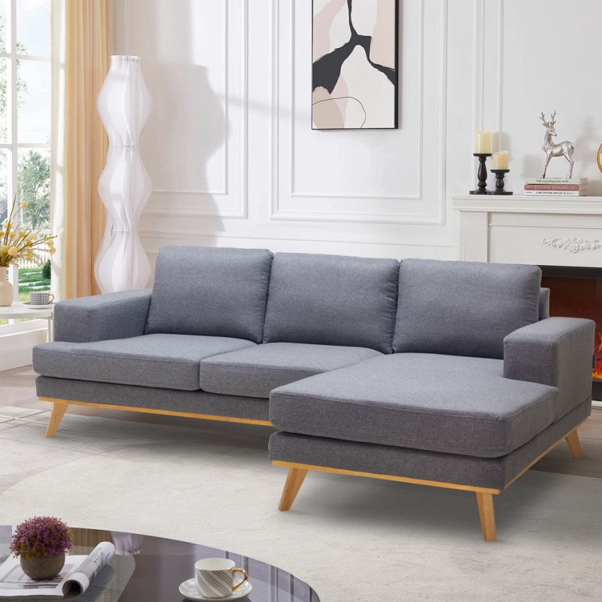   Miles: 3-Sitzer Ecksofa skandinavisch Halbinsel aus Stoff grau





