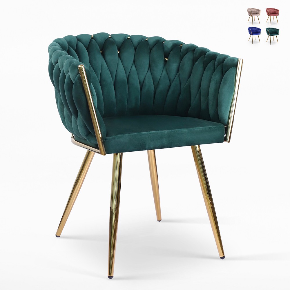 Design-Sessel aus Samt mit goldenen Beinen und Armlehnen Versailles