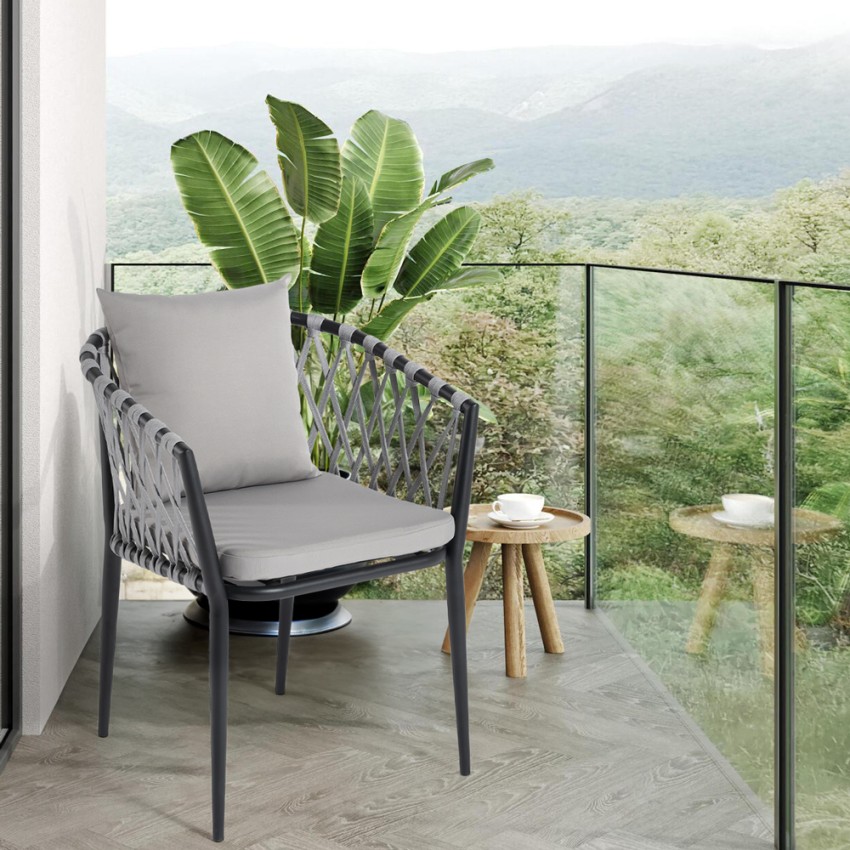 Outdoor-Stuhl aus Aluminium mit Seil, Armlehnen und Kissen Verve