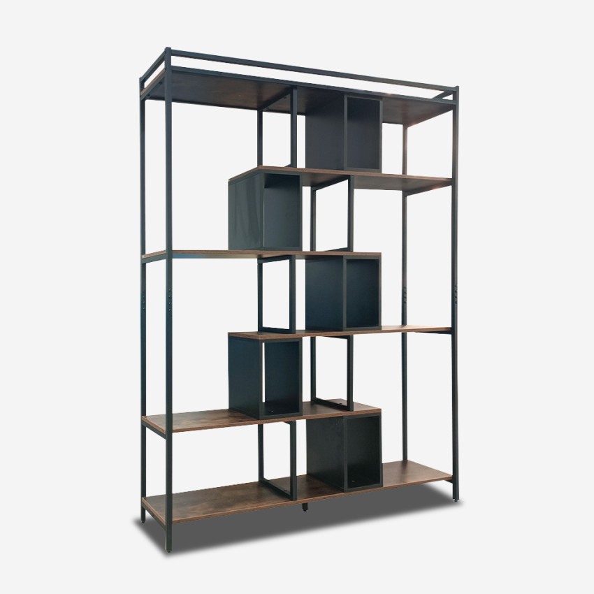 Bücherregal industrieller Stil 140x30x183h Holz und Metall Wand Dolmen
