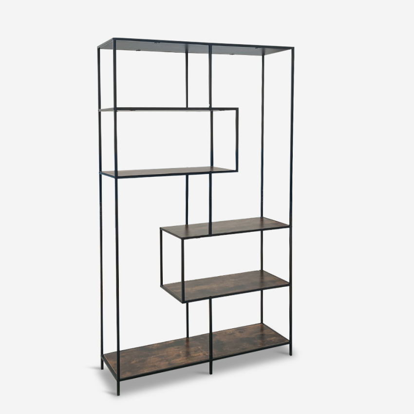 Regal-Bücherregal aus Eisen und Holz im Industriestil 114x35x185h Sapes