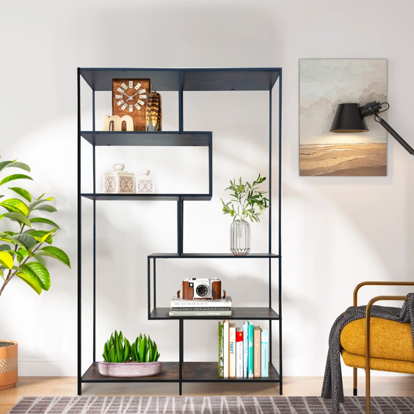   Sapes: Bücherregal Regal industrieller Stil Eisen und Holz 114x35x185h 

