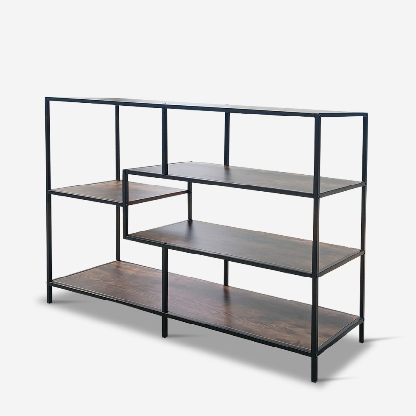 Bücherregal Sideboard Industriestil 4 Böden Holz Metall Wrap