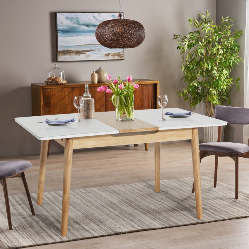 Ausziehbarer Tisch aus Holz 110-140x75cm Küche Glas weiß schwarz Pixam