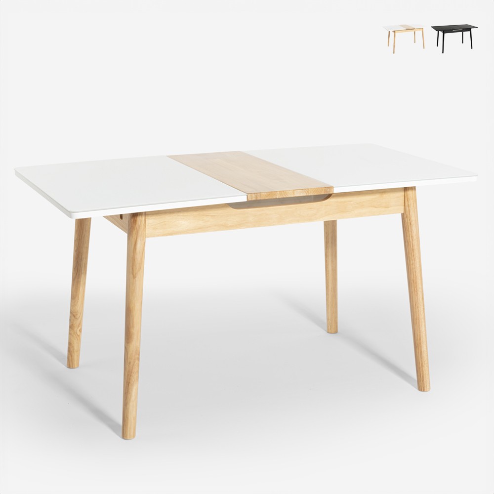 Verlängerbarer Holzesstisch 115-145x80cm Küche weiß schwarz Pixam