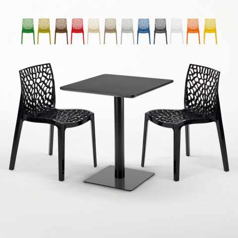 Schwarz Tisch Quadratisch 60x60 cm Bunte Grand Soleil Stühle Gruvyer Licorice Aktion
