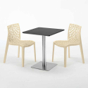 Schwarz Tisch Quadratisch 60x60 mit Stahlfuß 2 Bunten Stühlen Gruvyer Pistachio 