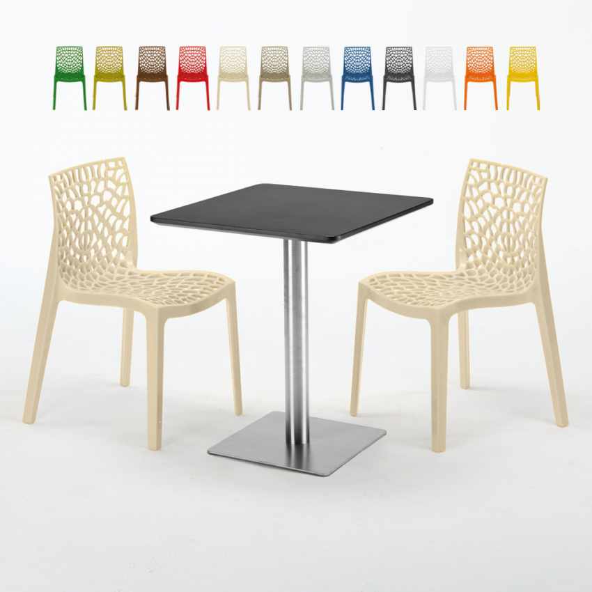 Schwarz Tisch Quadratisch 60x60 mit Stahlfuß 2 Bunten Stühlen Gruvyer Pistachio Angebot