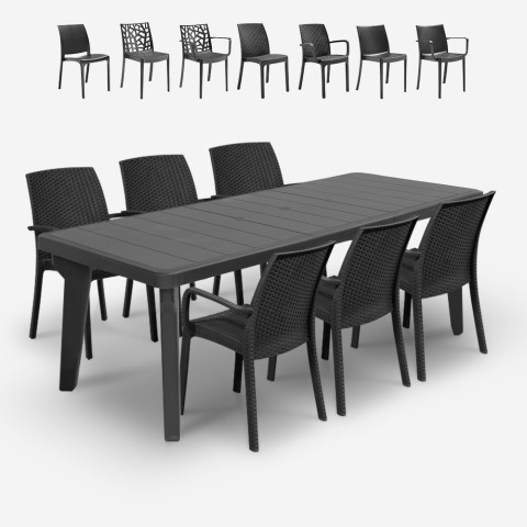 Garten Set ausziehbarer Tisch 160-220cm 6 Stühle schwarz Liri Dark Aktion