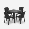 Garten-Set viereckiger Tisch 80x80cm Rattan 4 Stühle Schwarz Nisida Dark Sales
