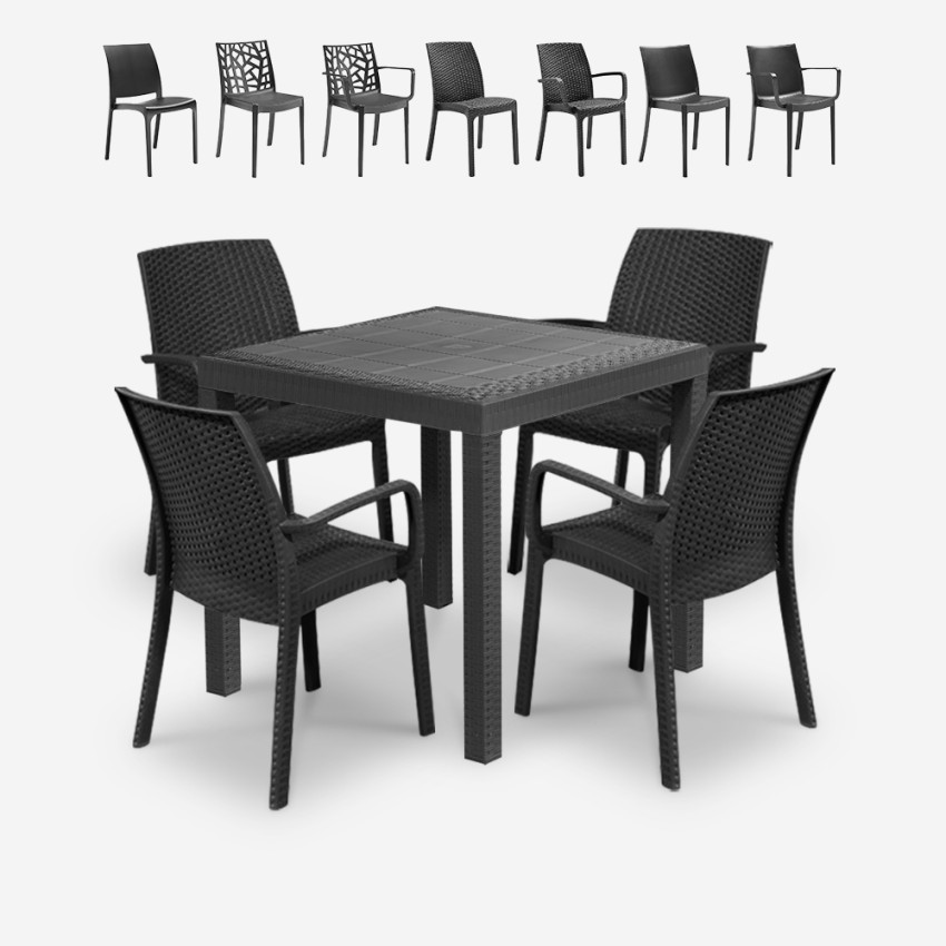 Garten-Set viereckiger Tisch 80x80cm Rattan 4 Stühle Schwarz Nisida Dark Angebot Garten-Set viereckiger Tisch 80x80cm Rattan 4 Stühle Schwarz Nisida Dark Angebot