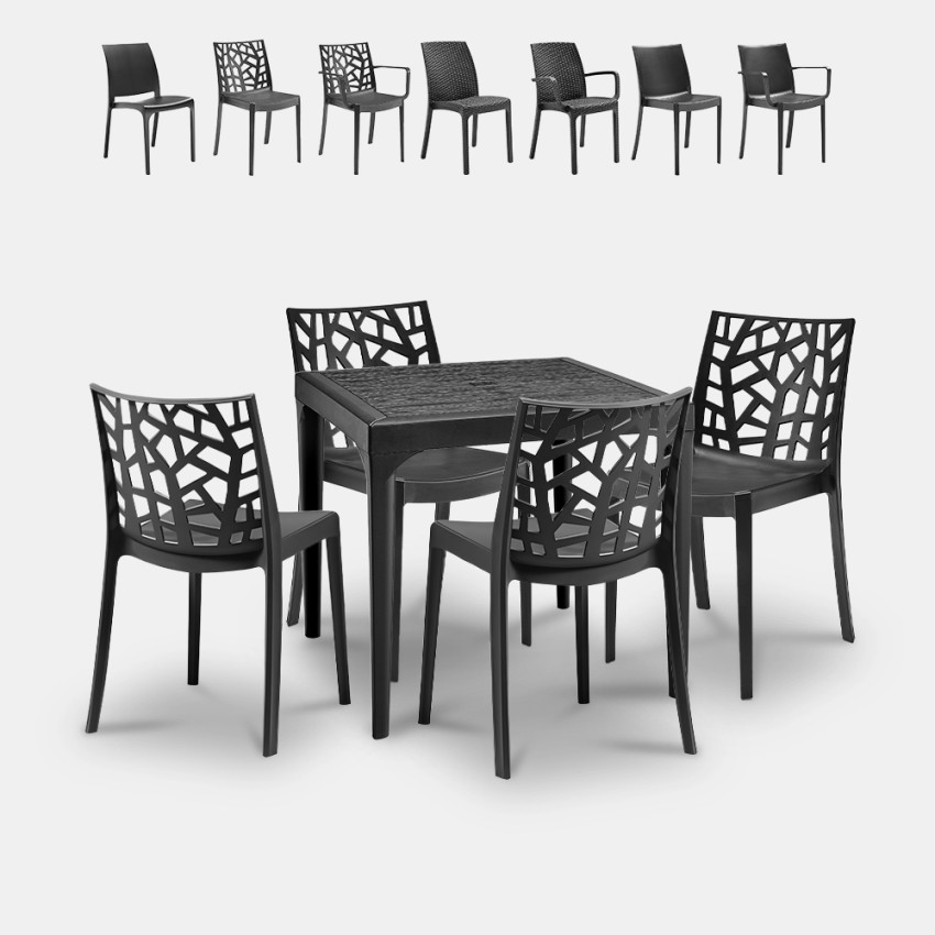 Gartenset 4 Stühle rechteckiger Außentisch 80x80cm Schwarz Provence Dark Rabatte Gartenset 4 Stühle rechteckiger Außentisch 80x80cm Schwarz Provence Dark Rabatte