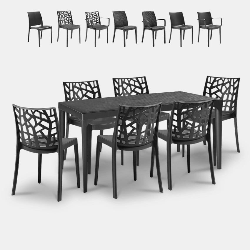 Garten Esstisch Set 150x90cm 6 Stühle Outdoor schwarz Sunrise Dark Rabatte Garten Esstisch Set 150x90cm 6 Stühle Outdoor schwarz Sunrise Dark Rabatte
