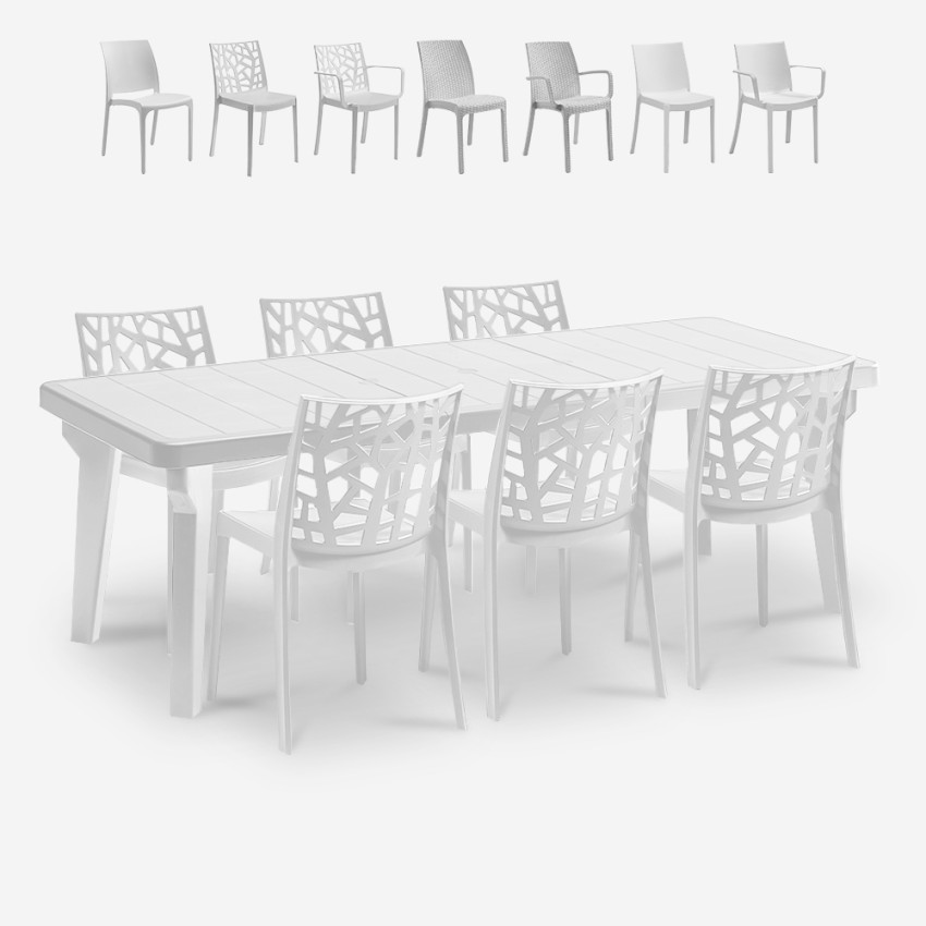 Ausziehbarer Tisch Set 160-220cm 6 Gartenstühle weiß Liri Light Angebot