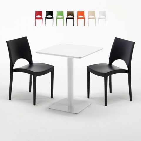 Weiß Tisch Quadratisch 60x60 2 Bunte Stühle Paris Lemon Aktion