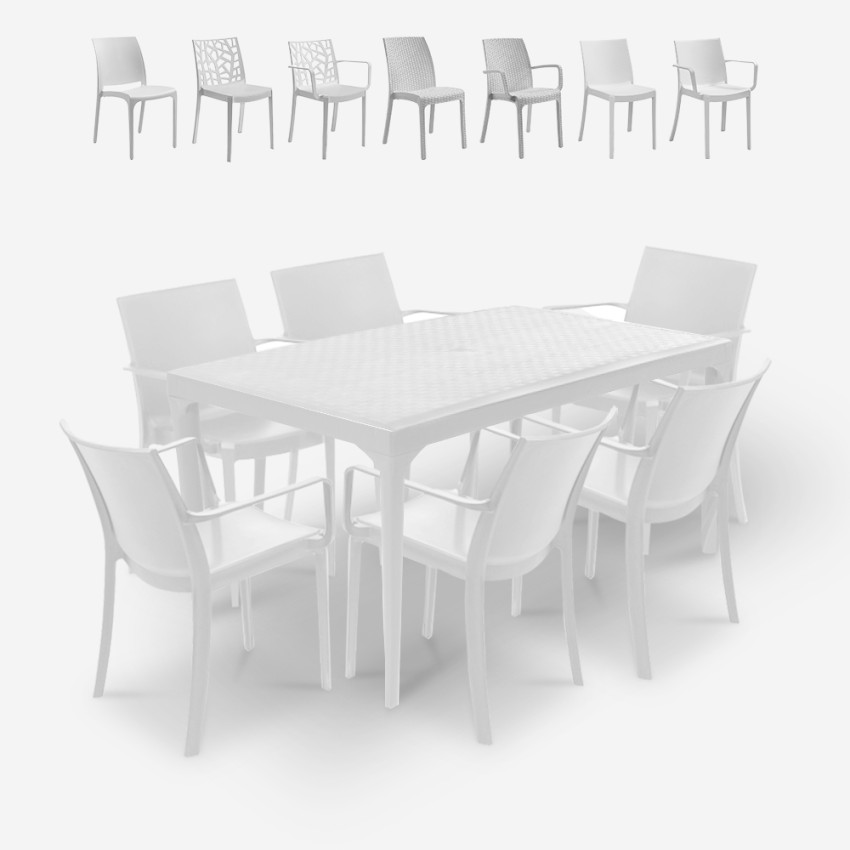 Garten-Set 6 Stühle Outdoor-Tisch 150x90cm weiß Sunrise Light Modell Garten-Set 6 Stühle Outdoor-Tisch 150x90cm weiß Sunrise Light Modell