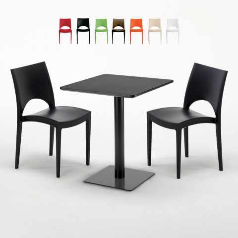 Schwarz Tisch Quadratisch 60x60 cm mit 2 Bunten Stühlen Paris Licorice