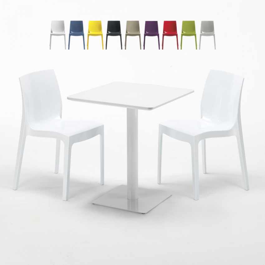 Weiß Tisch Quadratisch 60x60 mit 2 Bunten Stühlen Ice Lemon Angebot Weiß Tisch Quadratisch 60x60 mit 2 Bunten Stühlen Ice Lemon Angebot