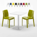 Weiß Tisch Quadratisch 60x60 mit 2 Bunten Stühlen Ice Lemon Lagerbestand