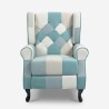 Patchwork Sessel relax bergère verstellbare Fußstütze hellblau Ethron Angebot