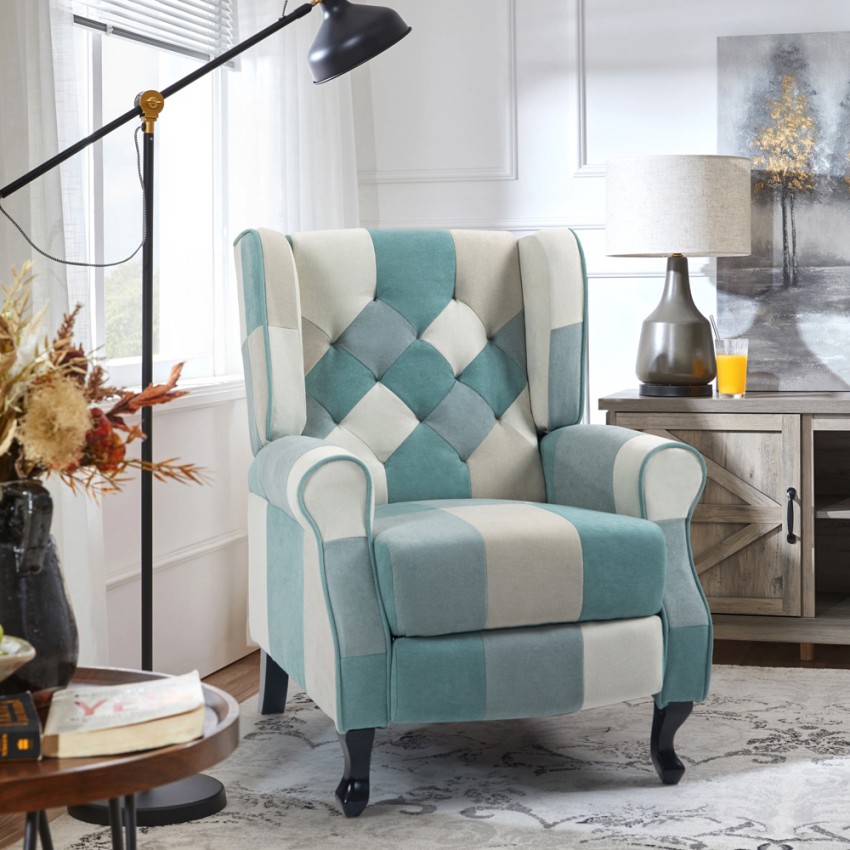 Patchwork Sessel relax bergère verstellbare Fußstütze hellblau Ethron Aktion Patchwork Sessel relax bergère verstellbare Fußstütze hellblau Ethron Aktion
