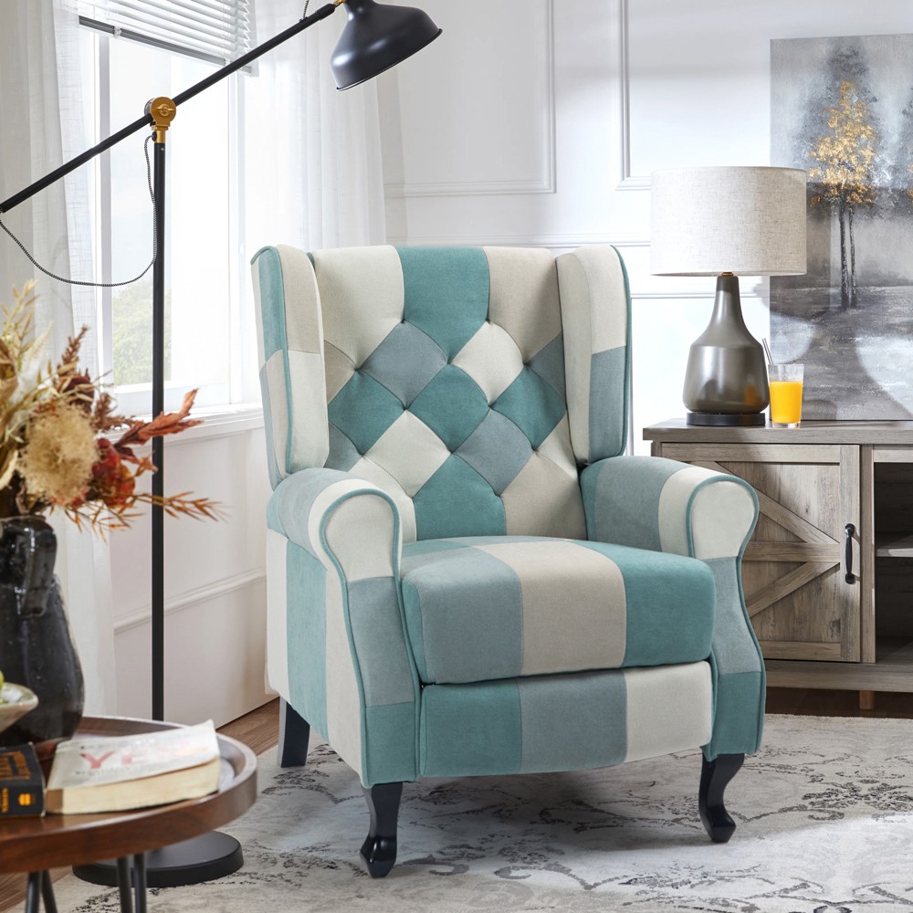 Patchwork Sessel relax bergère verstellbare Fußstütze hellblau Ethron