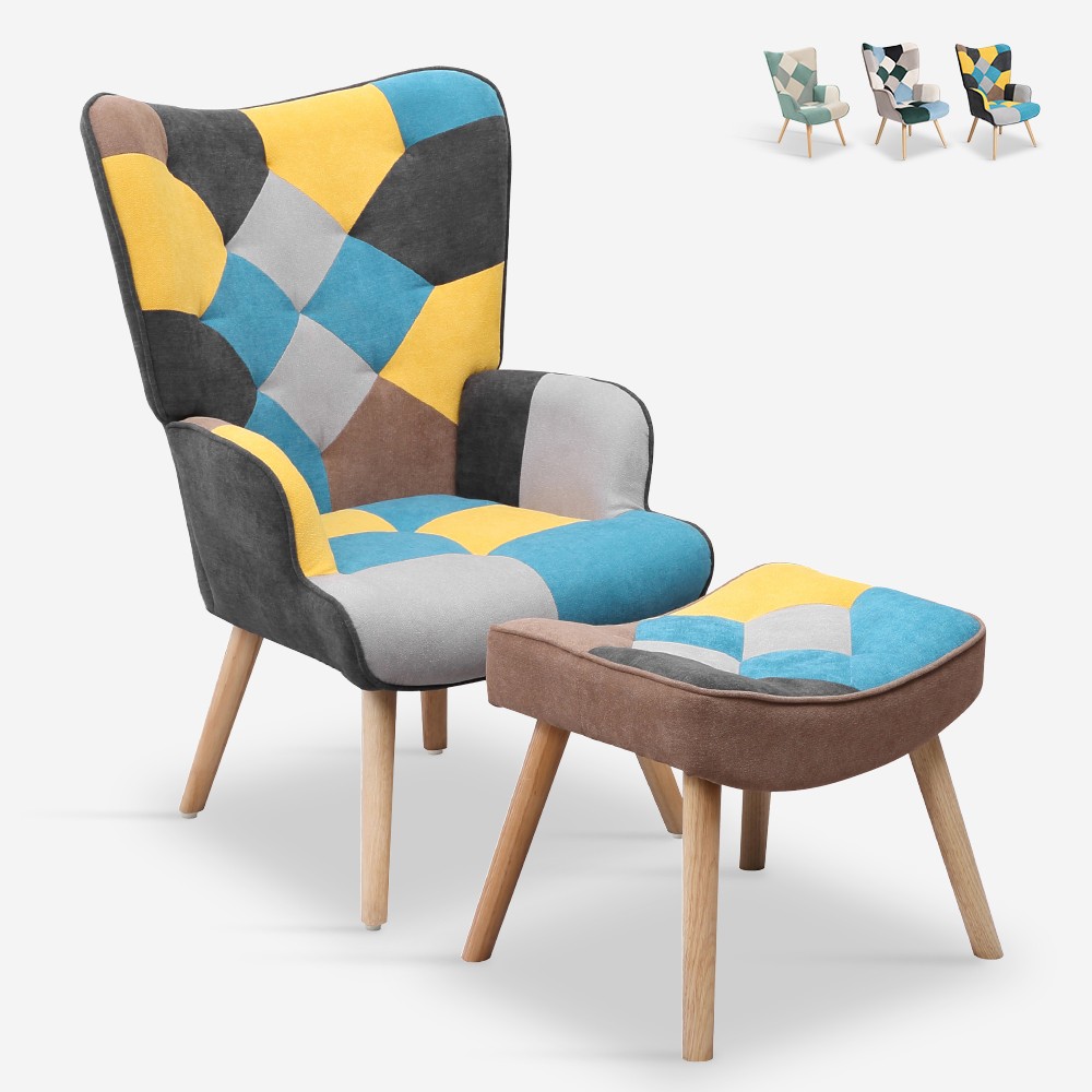Set Sessel Patchwork + Fußhocker skandinavischen Stils Chapty Plus