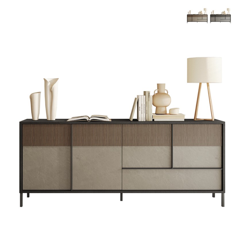 Modernes Wohnzimmer Sideboard Holz 4 Türen 1 Schublade 206x40x86cm Adhele Aktion