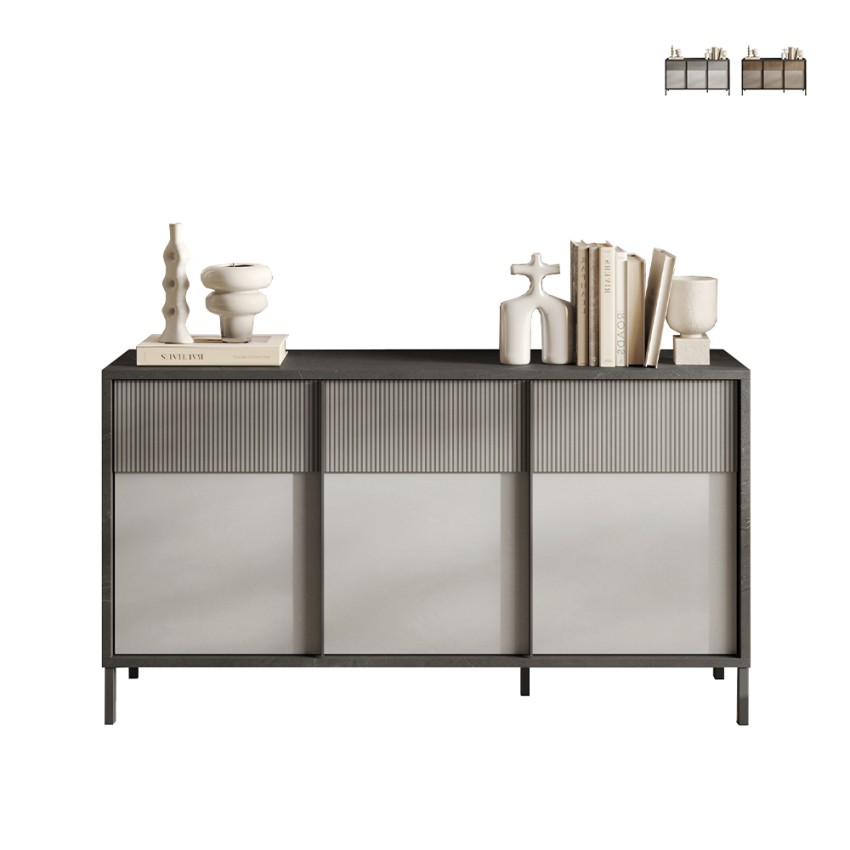 Modernes Küchen-Wohnzimmer-Sideboard aus Holz 156x40x86cm 3 Türen Pitea Verkauf Modernes Küchen-Wohnzimmer-Sideboard aus Holz 156x40x86cm 3 Türen Pitea Verkauf