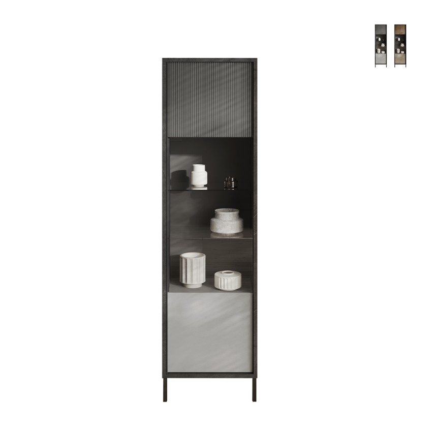 Moderne Wohnzimmervitrine 2 Regale 55x40x203cm Winona Aktion Moderne Wohnzimmervitrine 2 Regale 55x40x203cm Winona Aktion