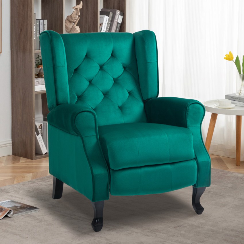 Wohnzimmer Sessel Bergère aus Stoff Samt verstellbar Ethron Lux