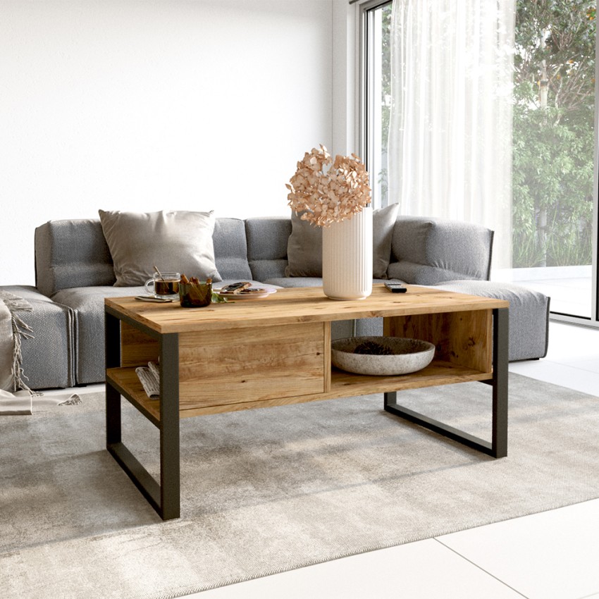 Niedriger Couchtisch 100x60cm Holz Metall Industriestil Maupin Aktion