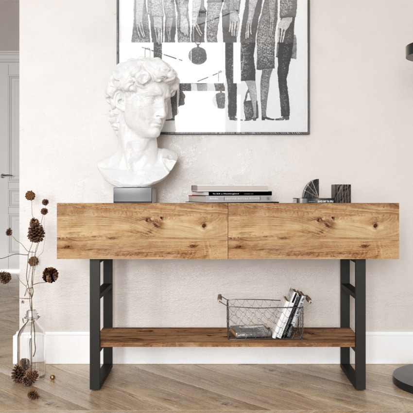  Etage: Eingangskonsole aus Holz und Metall im Industriestil 