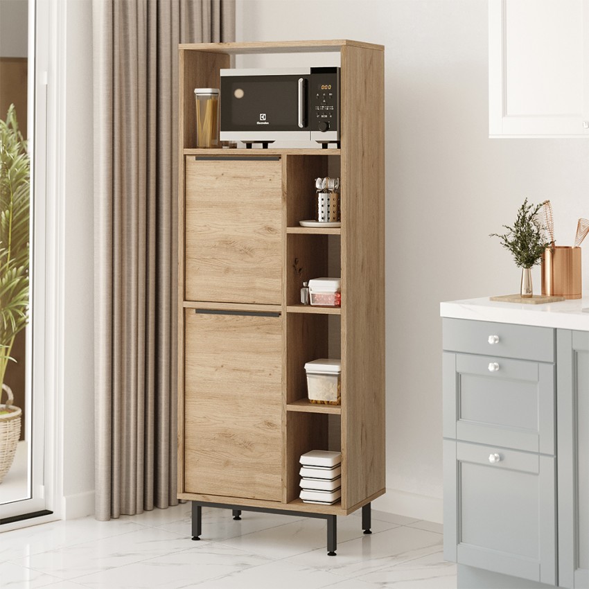 Küchenschrank aus Holz 2 Türen 7 Einlegeböden 60x36x150cm Biruni Aktion Küchenschrank aus Holz 2 Türen 7 Einlegeböden 60x36x150cm Biruni Aktion