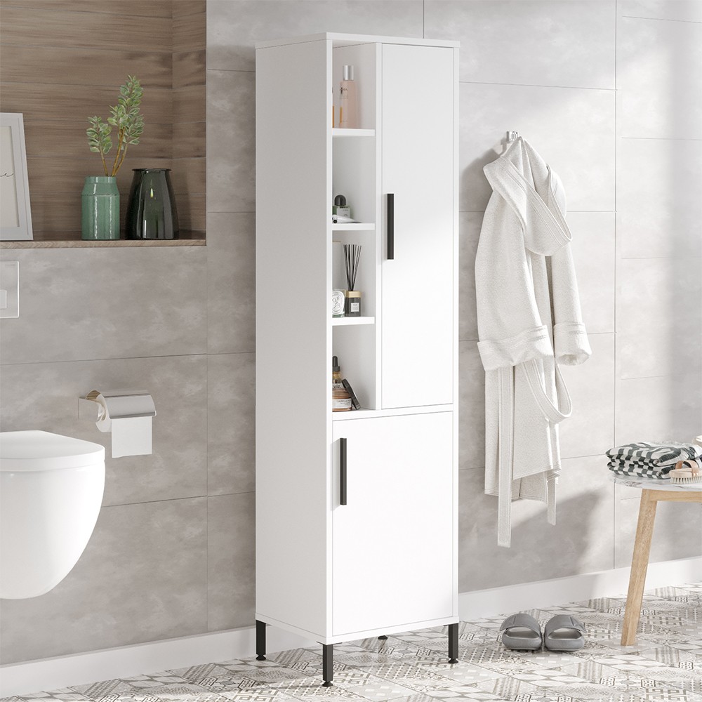 Weißer Bad-Säulenschrank 2 Türen mit Einlegeböden 45x36x184cm Femmy