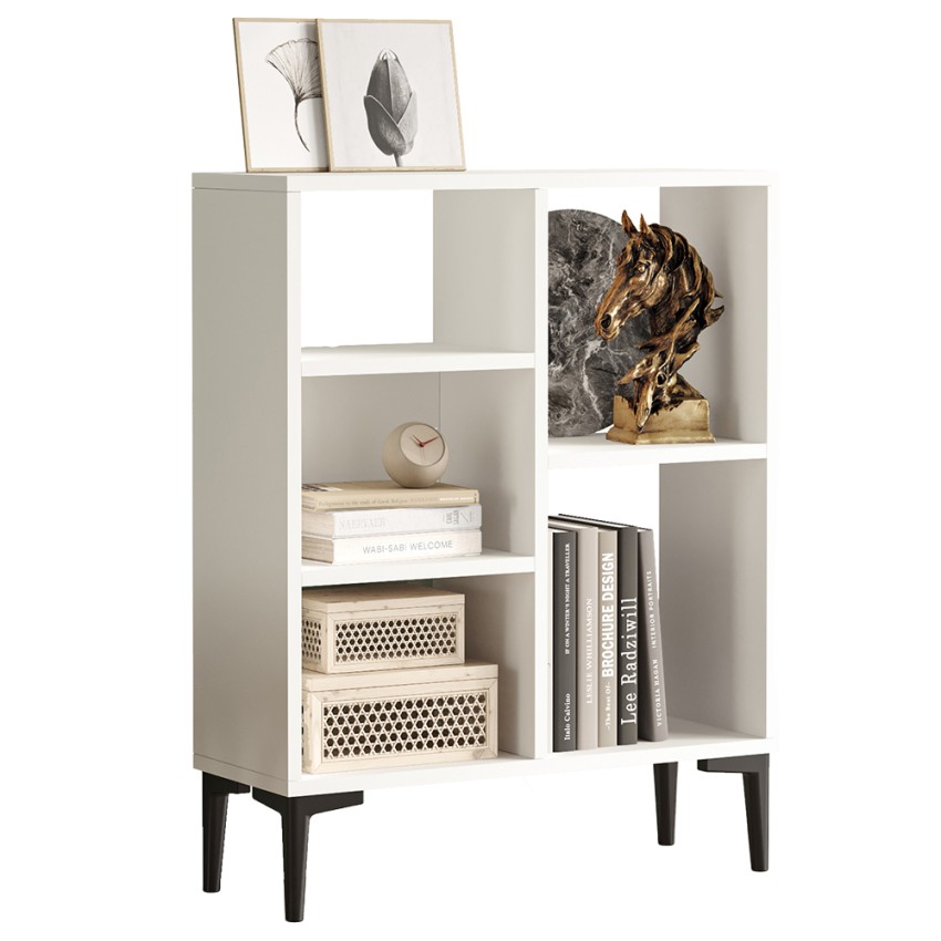 Weißes, modernes Design-Bücherregal mit 3 Regalen 69x25x88cm Lydia
